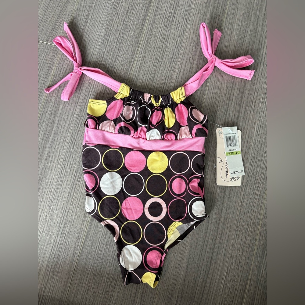 Pink and Yellow Polka Dot Kids Swimsuit